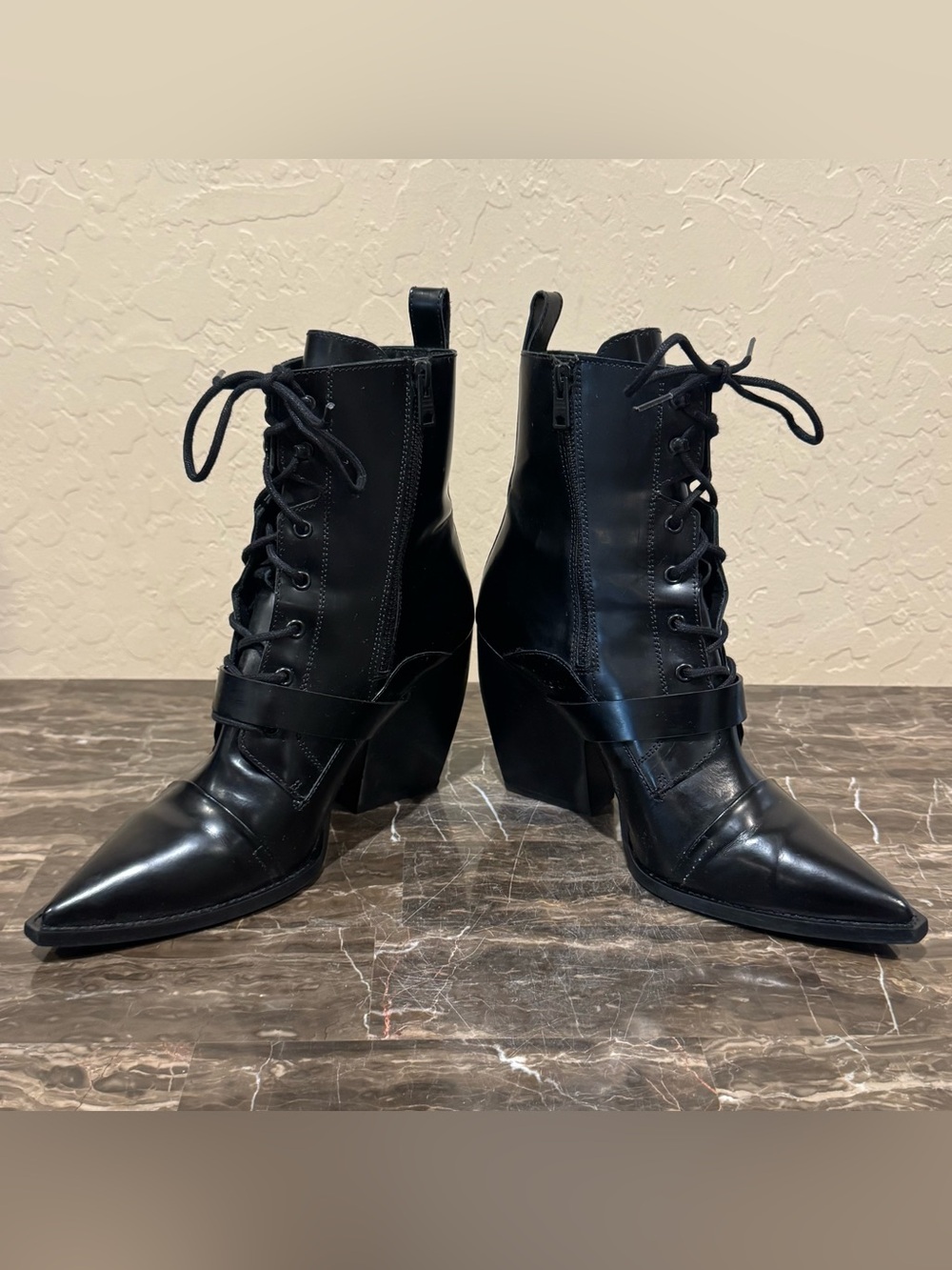 AllSaints Bianca Point Toe Patent Leather Boots - Picture 7 of 13